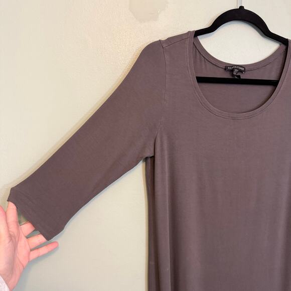 Eileen Fisher Midi T-Shirt Dress S Gray 3/4 Sleeve Casual Stretchy Pullover USA - Picture 5 of 8